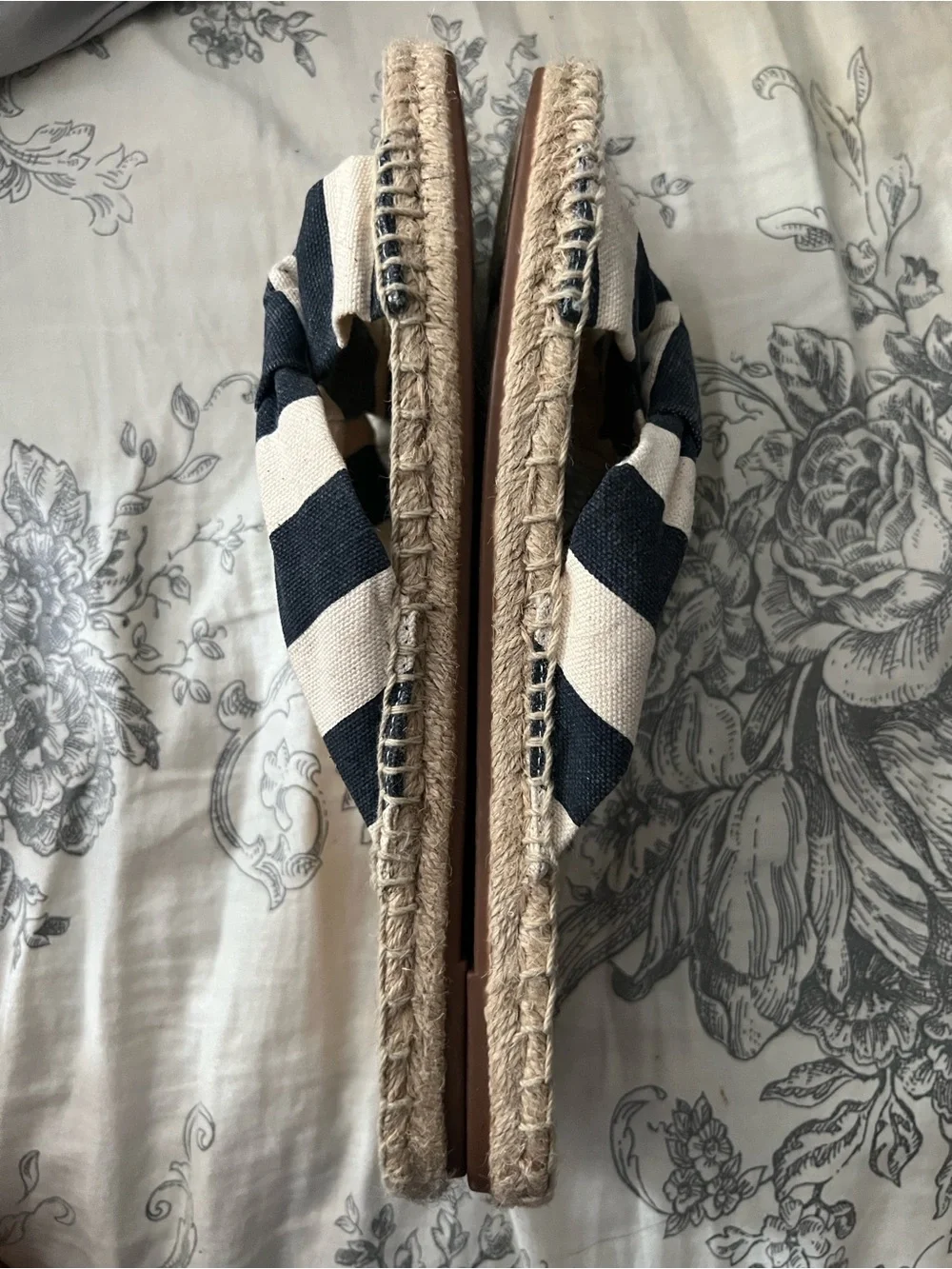 J. Crew Striped Knotted Espadrille Slides in Navy & Cream